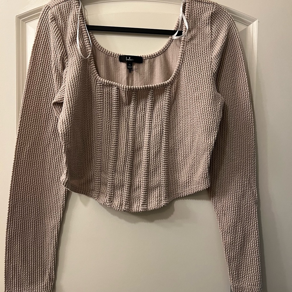 Lulus Oatmeal Long Sleeve Cropped Top